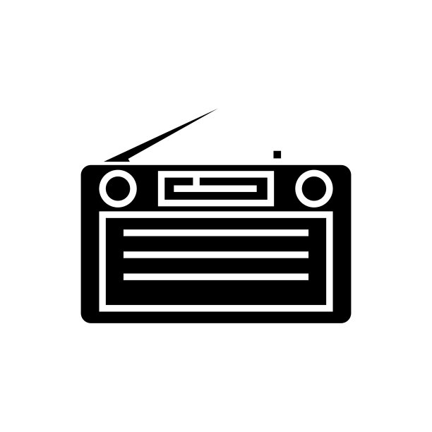 无线电-无线电接收器图标，矢量插图，黑色标志上孤立的背景图片下载