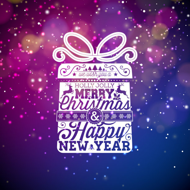 矢量插图上的圣诞主题与发光的灯和排版。创意节日贺卡设计。图片下载