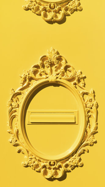 黄色装饰的金属门与邮件槽，抽象的纯色喷砂设计图片下载
