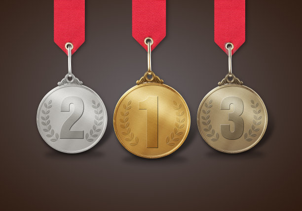 金牌与丝带孤立在白色背景。图片下载