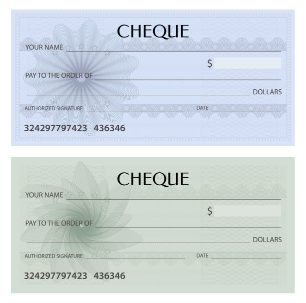 支票支票，支票簿模板。断头台图案与水印，螺旋线图片下载