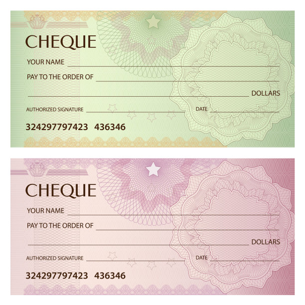 支票支票，支票簿模板。断头台图案与水印，螺旋线图片下载