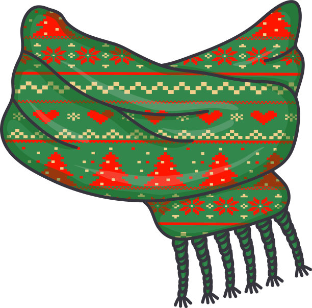 针织绿红白围巾矢量插图图片下载