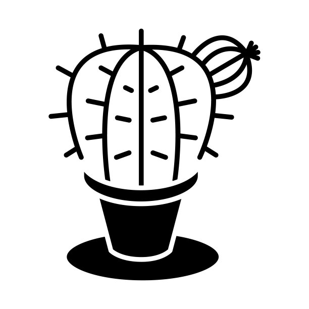 植物仙人掌图标，矢量插图，黑色标志孤立的背景图片下载