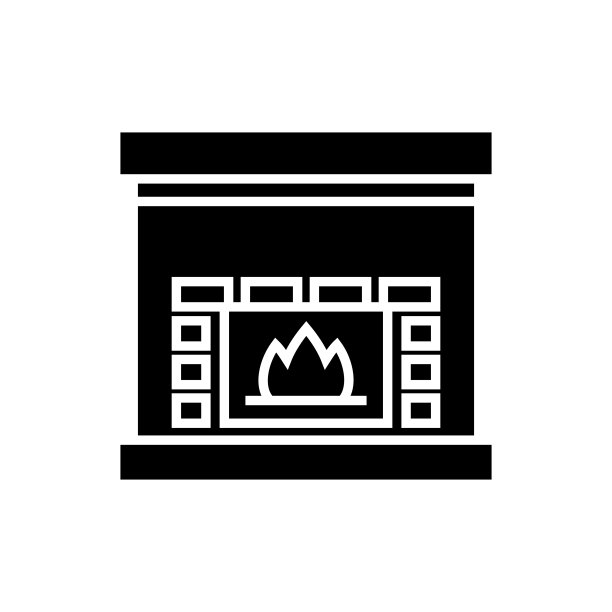 壁炉图标，矢量插图，黑色标志上孤立的背景图片下载
