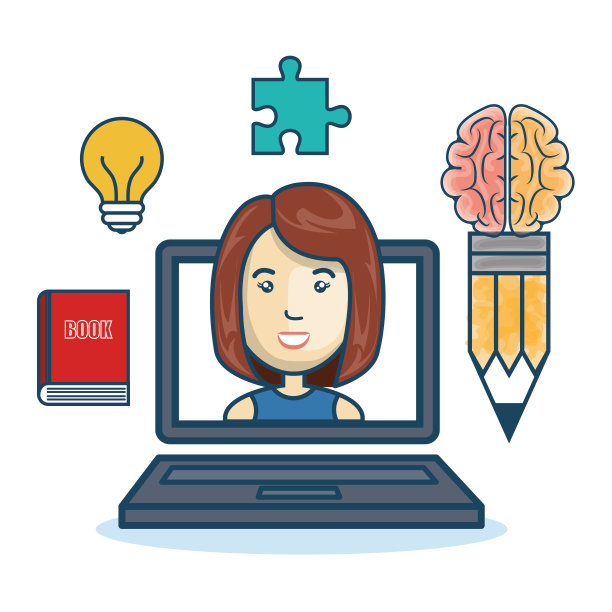 笔记本电脑女子教育在线概念设计图片下载