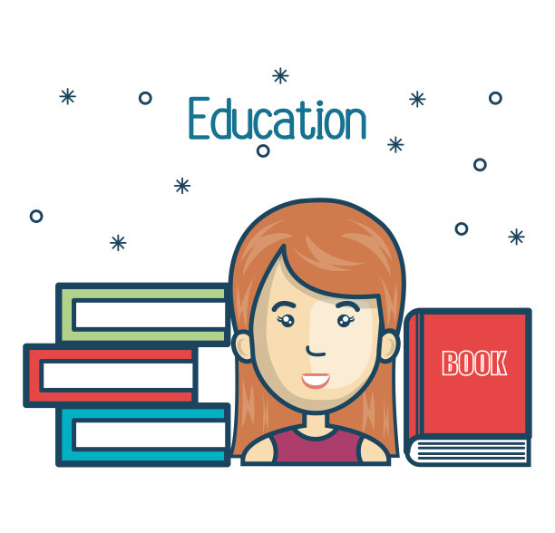 卡通女学生教育书籍阅读设计图片下载