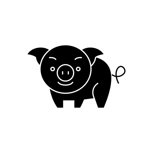 猪可爱的图标，矢量插图，黑色标志上孤立的背景图片下载