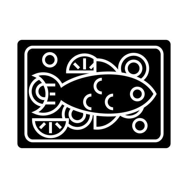 炸鱼图标，矢量插图，黑色标志上孤立的背景图片下载