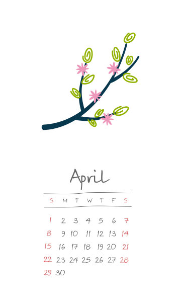 日历2018月4月。一周周日图片下载