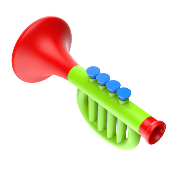 在白色背景上孤立的玩具喇叭。3 d演示。图片下载