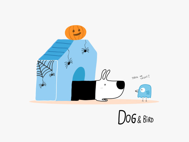 狗和鸟在万圣节，矢量插图素材图片