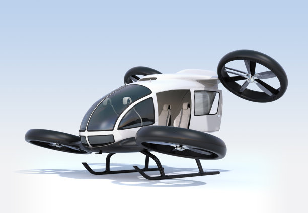 白色无人驾驶客运无人机降落地面，左侧舱门打开图片下载