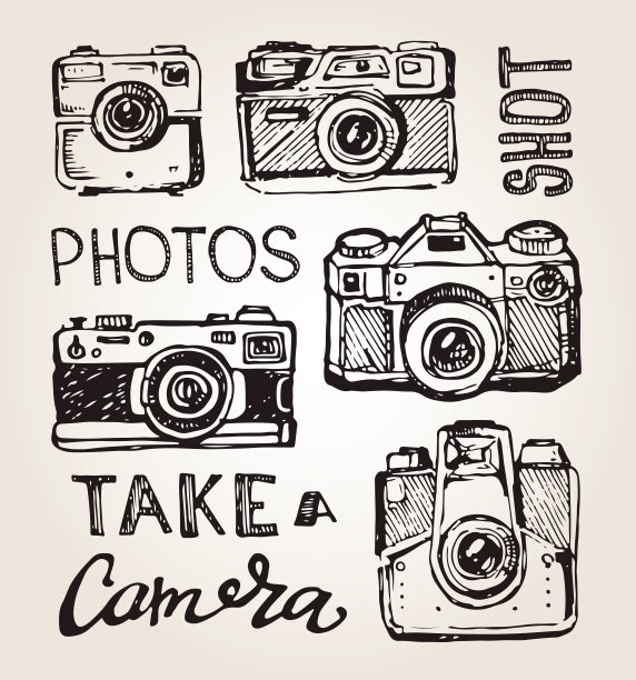 手绘矢量retrocamera。好好开枪!图片下载