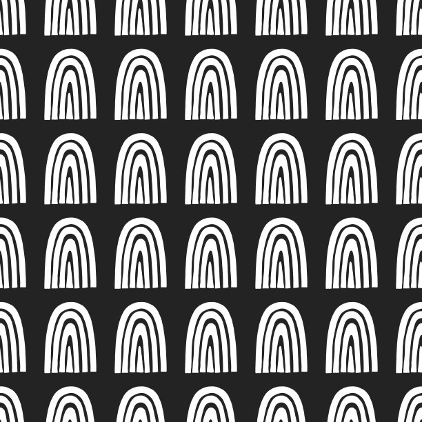 独特手绘抽象图形无缝图案，单色斯堪的纳维亚风格矢量素材图片下载