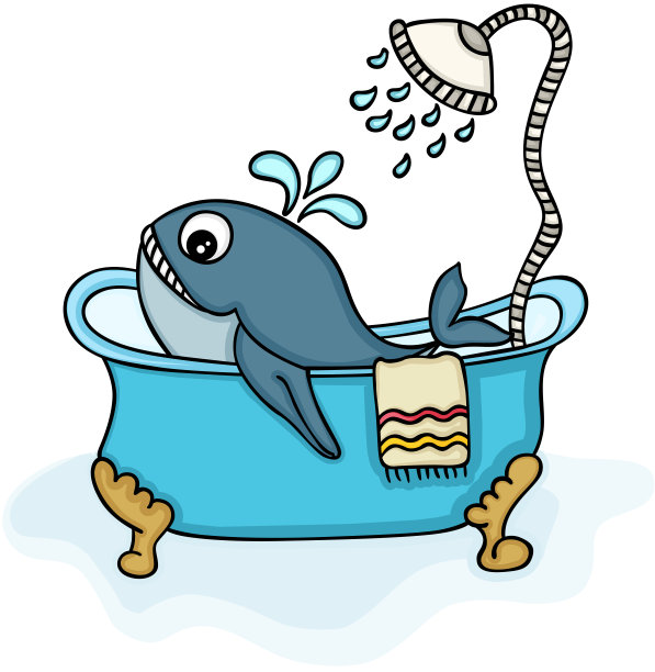 小鲸鱼在浴缸和淋浴图片下载