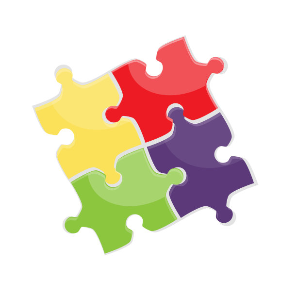 四个拼图彩色块，孤立在白色背景上。向量图片下载