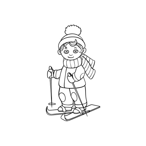 矢量平面卡通男孩滑雪孤立图片下载