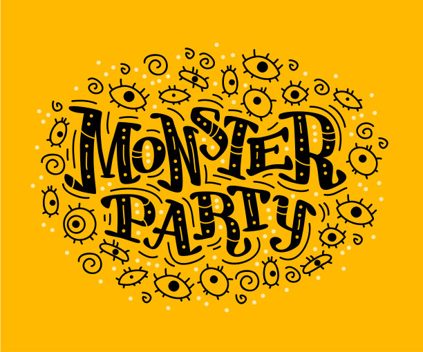 矢量平面万圣节字母报价设计与涂鸦元素孤立在黄色背景。图片下载