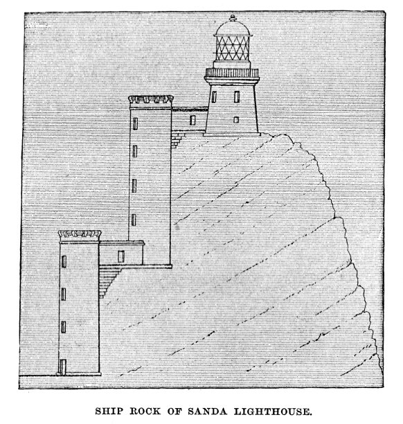 1870年W H达文波特亚当斯(W H Davenport Adams)设计的灯塔和灯光船的维多利亚灯塔插图;19世纪版画《散达灯塔的船岩》;Mull of Kintyre Scotland图片下载