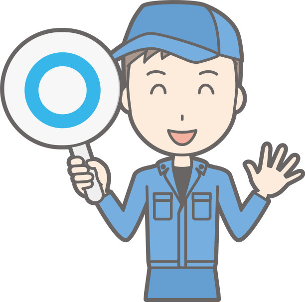 一名身穿工作服的男人带着圆形标签的插图图片下载