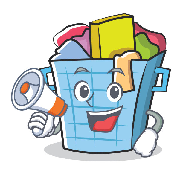 带有扩音器的洗衣篮人物卡通图片下载