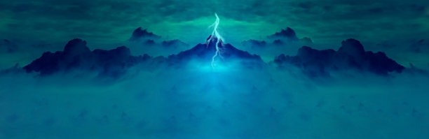 数字绘画的幻想山脉在暴风雨与闪电素材图片