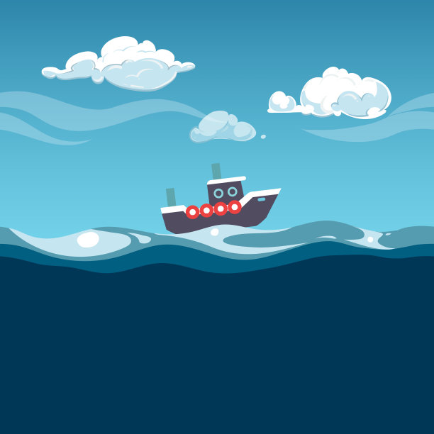 海洋插画：海浪上的蒸汽船素材图片