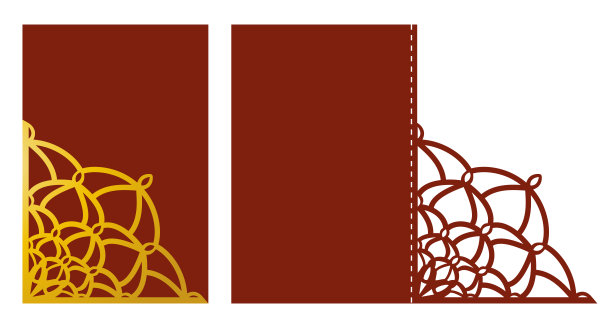 激光切割矢量信封，婚礼请柬模板，带装饰轮廓的模切纸卡，蕾丝布局，适用于激光切割、绘图仪切割或印刷的图片素材图片下载