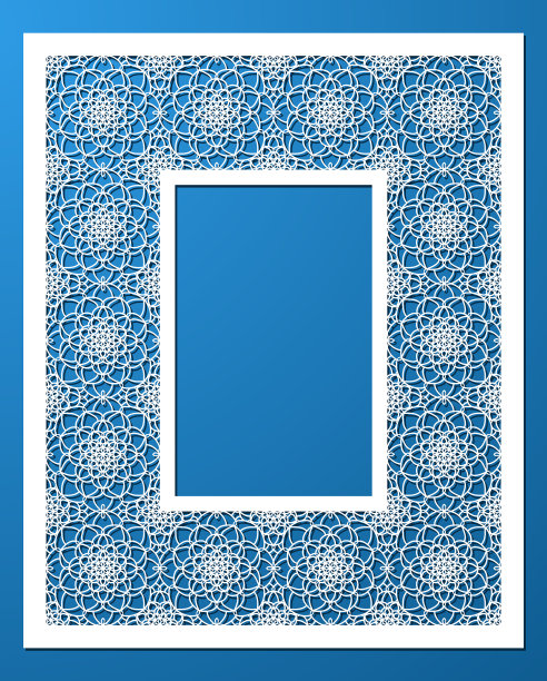 花边框架与雕刻的镂空图案。向量模板。室内设计模板，布局，婚礼请柬，砂砾卡，信封，装饰艺术品等。图像适合激光切割，绘图仪切割或印刷。股票向量图片下载