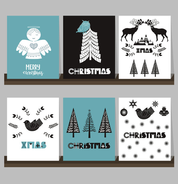 一套圣诞现代贺卡与北欧设计图片下载