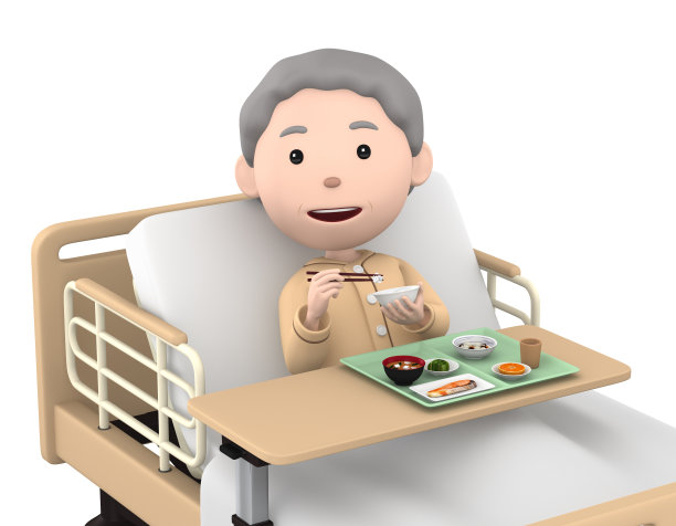 老年妇女在医院吃饭，3D插图图片下载