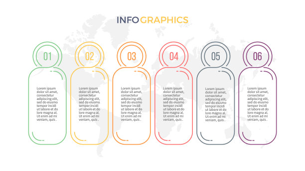 业务信息图。6列显示，选项。向量模板。图片下载
