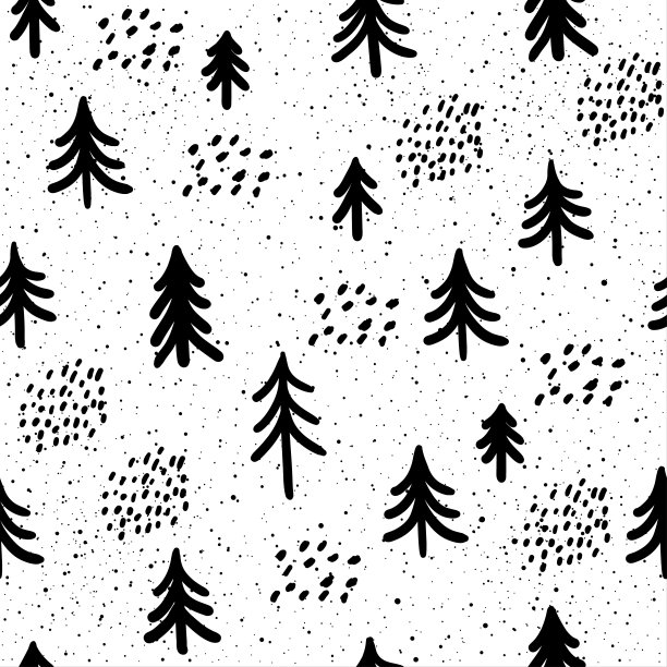 抽象森林涂鸦无缝图案背景。图片下载