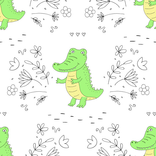 无缝图案与可爱的鳄鱼。向量打印。图片下载