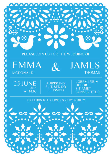 婚礼邀请矢量卡模板-墨西哥民间Papel Picado风格图片下载