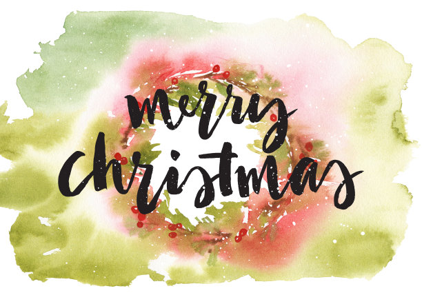 圣诞水彩画卡云杉和浆果图片下载