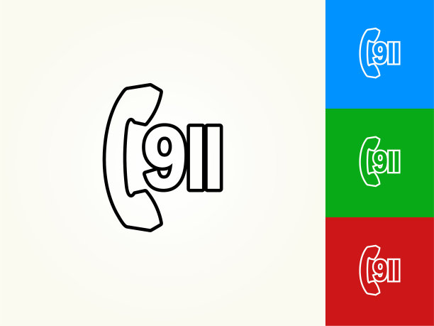 911电话服务黑色描边线性图标图片下载