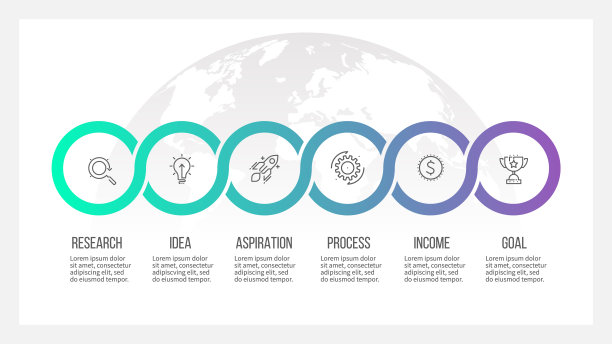 业务流程。时间轴信息图有6个选项，圆圈。向量模板。图片下载