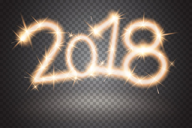 2018年新年烟火。烟花标志孤立在透明的背景。闪亮的象征新年和圣诞节的庆祝活动。适用于横幅、宣传单、海报。矢量图图片下载