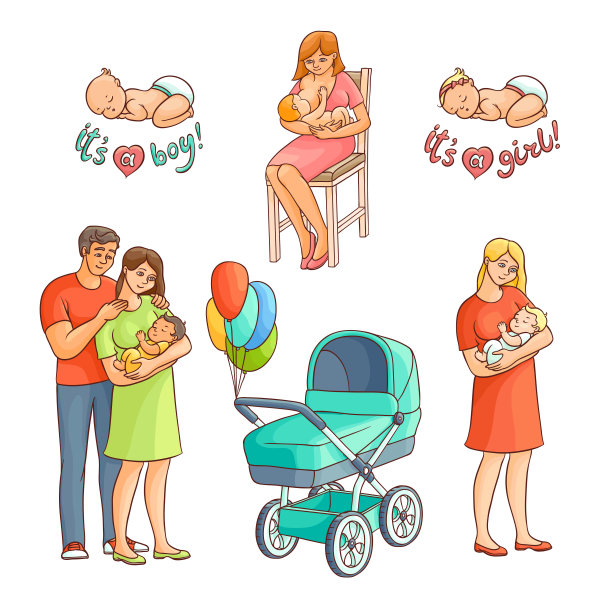 矢量平面新生婴儿符号集图片下载