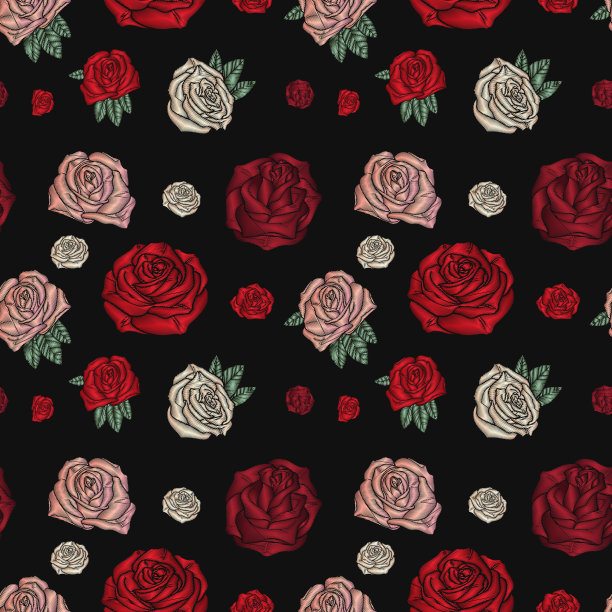刺绣无缝图案与玫瑰素材图片