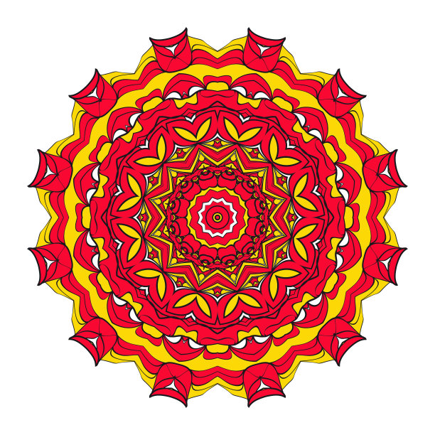 神秘的花曼荼罗。矢量插图。红色,金色图片下载