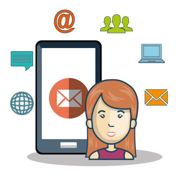 卡通女人智能手机图标媒体连接图形图片下载