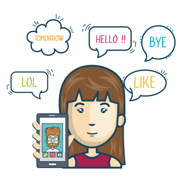 卡通智能手机女人移动聊天图形图片下载