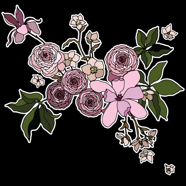 刺绣鲜艳的民族花卉图案与玫瑰。图片下载