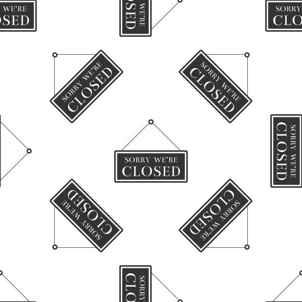 悬挂标志与文字，对不起，我们是关闭图标无缝模式上的白色背景。平面设计。矢量图图片下载