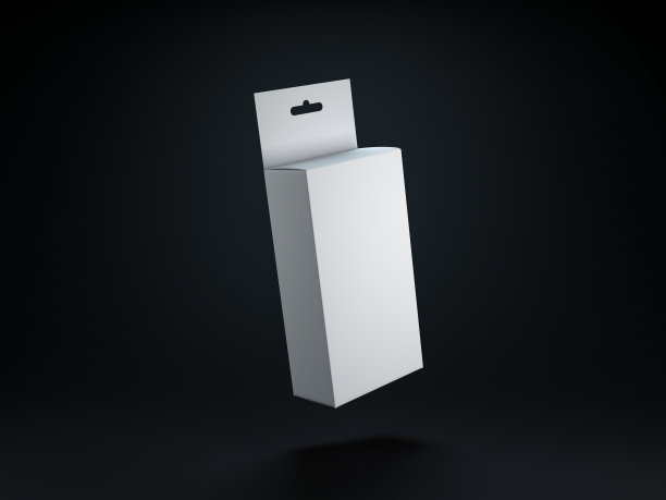 白色纸板箱包装与悬挂标签模型为您的设计在黑色的背景图片下载