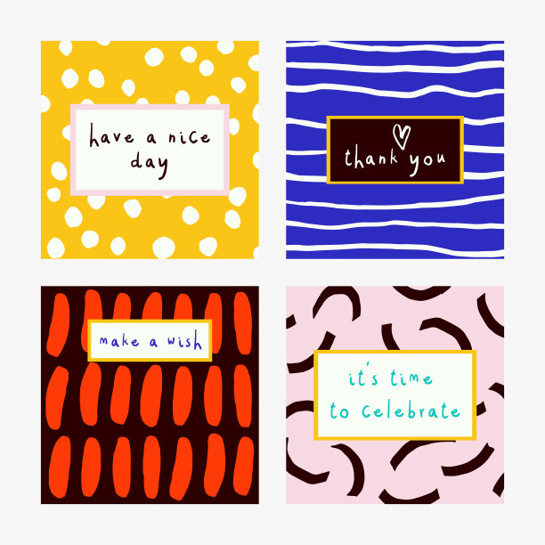 矢量设计集四张庆祝卡片。图片下载