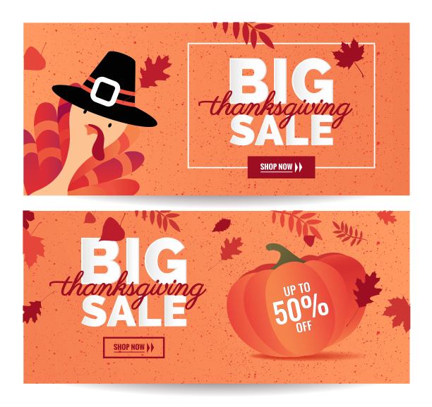 感恩节促销卡通海报合集素材图片